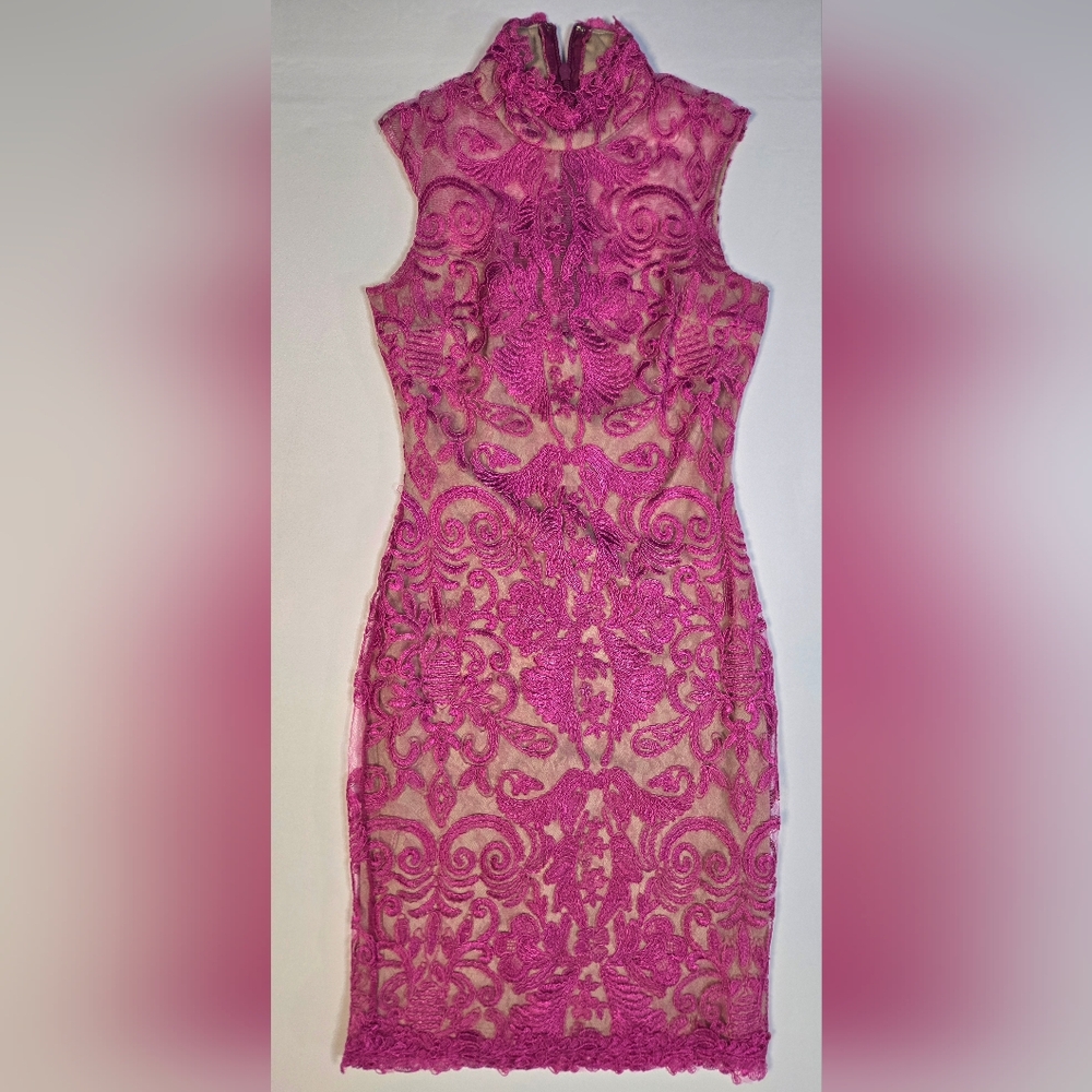 Hot Miami Styles Pink Lace Bodycon Dress Small Fitted